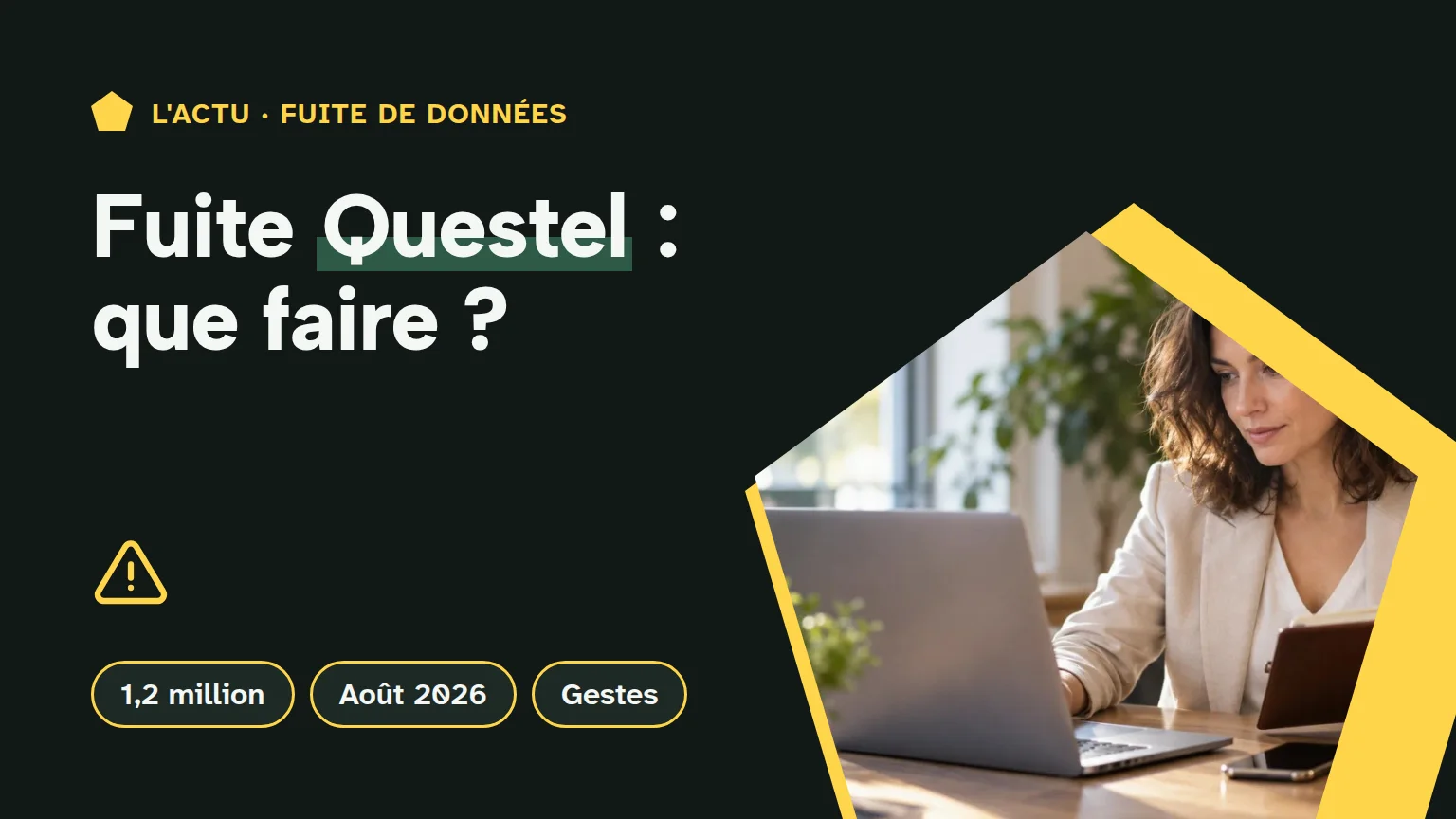 Couverture « Fuite Questel : que faire ? » : une salariée vérifie un contact dans son carnet avant de répondre à un courriel professionnel.